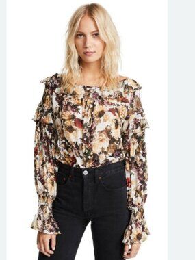 Bailey / 44 Once Upon a Time Ruffled Botanical Stylish Blouse Sz Medium or Large